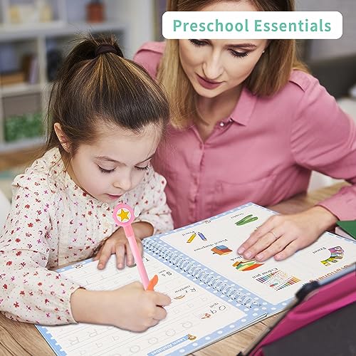 Handwriting Practice for Kids Ages 3-8, Reusable Magic Grooved Copybook - 4 Preschool Workbooks + 4 Pen Grips + 30 Refills + Pouch - Homeschool Kindergarten Learning Activities by PracticeJQDEN - Image 2