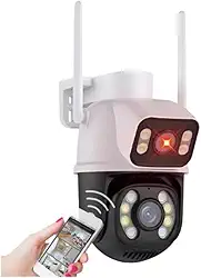 Câmera IP Sem Fio de Segurança Externa HD 3MP, Visão Noturna Infravermelha WiFi, Lente Dupla, IP66 à Prova D'água, Chamada de Voz Bidirecional, Campo de Visão Completo Com Cartão de Memória SD 128 GB