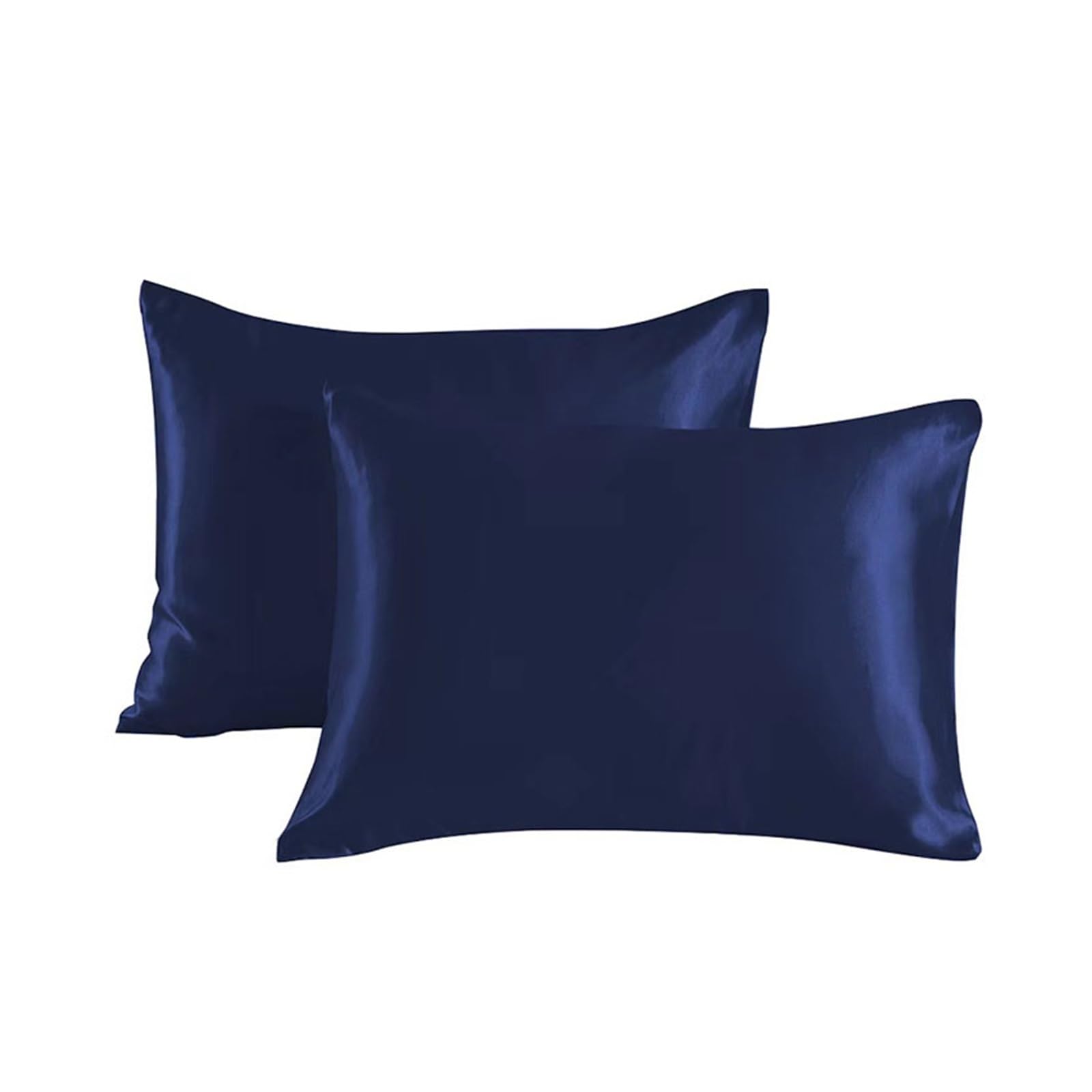LYXYGMV 2Pcs Pure Emulation Silk Satin Pillowcase Comfortable Beauty Pillow Cover Bed Case For the Bedroom(Dark blue,51x66cm(20x26 inch))