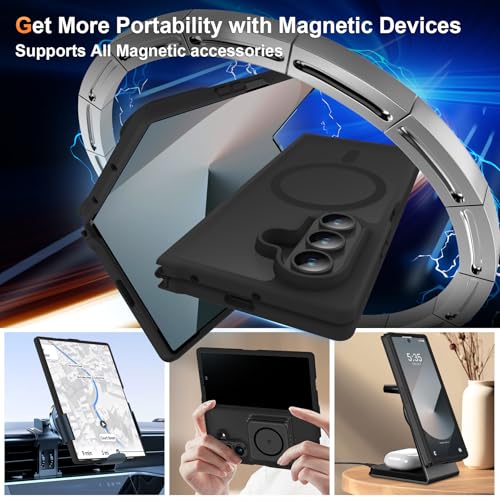 Image of ORETECH Magnetic for Samsung Galaxy Z Fold 7 Case, Translucent Back Non-Slip Hard PC Shockproof Bumper Protective Phone Case Cover for Samsung Z Fold 7 - Black