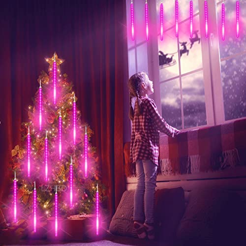 Luces de Lluvia de meteoritos LED Luces de Lluvia Que Caen, 30 cm 8 Tube Luces de la lluvia de meteoritos, Luces de Ducha de Meteoritos IP65 Impermeables, Upgrade Versión, Púrpura Cover