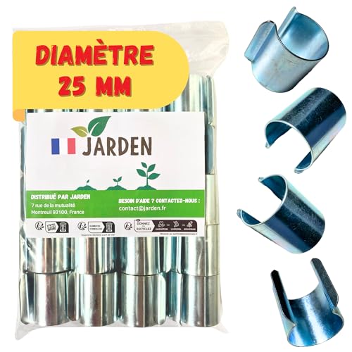 JARDEN© Lot 40 Clips Diamètre 25mm pour Serre de Jardin - Fixation Métal en Revêtement Zinc pour Serres Tunnel avec Tubes ou Arceaux 25mm - Accessoire pour Bâche de...