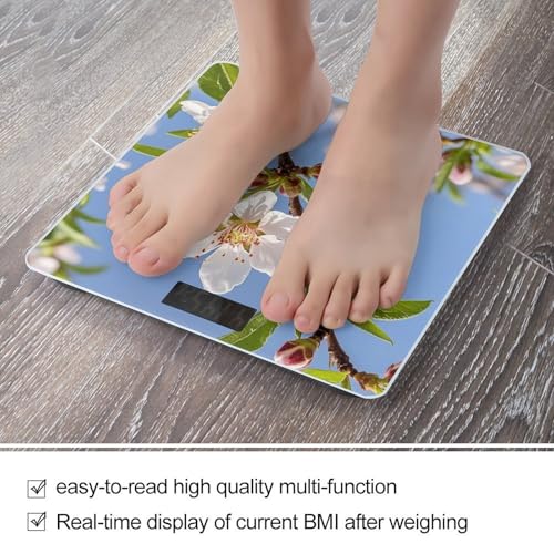 Báscula digital de baño con imagen flores durazno y pantalla LCD miniatura 5