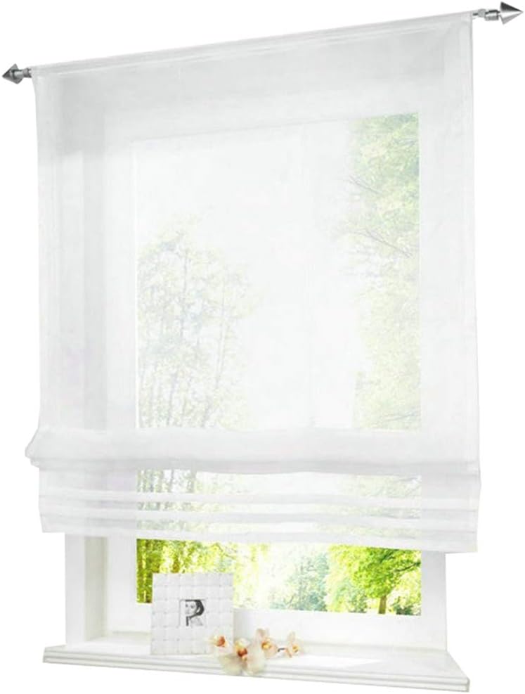 HomeyHo Roman Curtain for Kitchen Bedroom Curtains Sheer Curtain Bedroom Curtain Sheers for Living Room Sheer Curtains for Bedroom Window Curtains for Girls Room Liftable Ribbon, 31 x 61 Inch