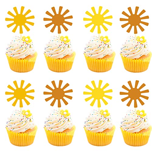 Sun Cupcake Toppers First Birthday，Sunshine Cake Topper 1St Birthday，Little Sunshine Cupcake Toppers,First Trip Around The Sun Cake Decorations,Sunshine First Birthday Cake Topper. (Pack Of 30) #TOP29