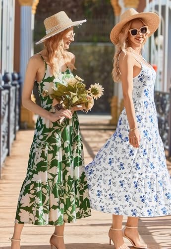 Image of Zeagoo Women Summer Dresses with Pockets Adjustable Spaghetti Straps Crewneck Tiered Flowy Floral Boho Maxi Dress