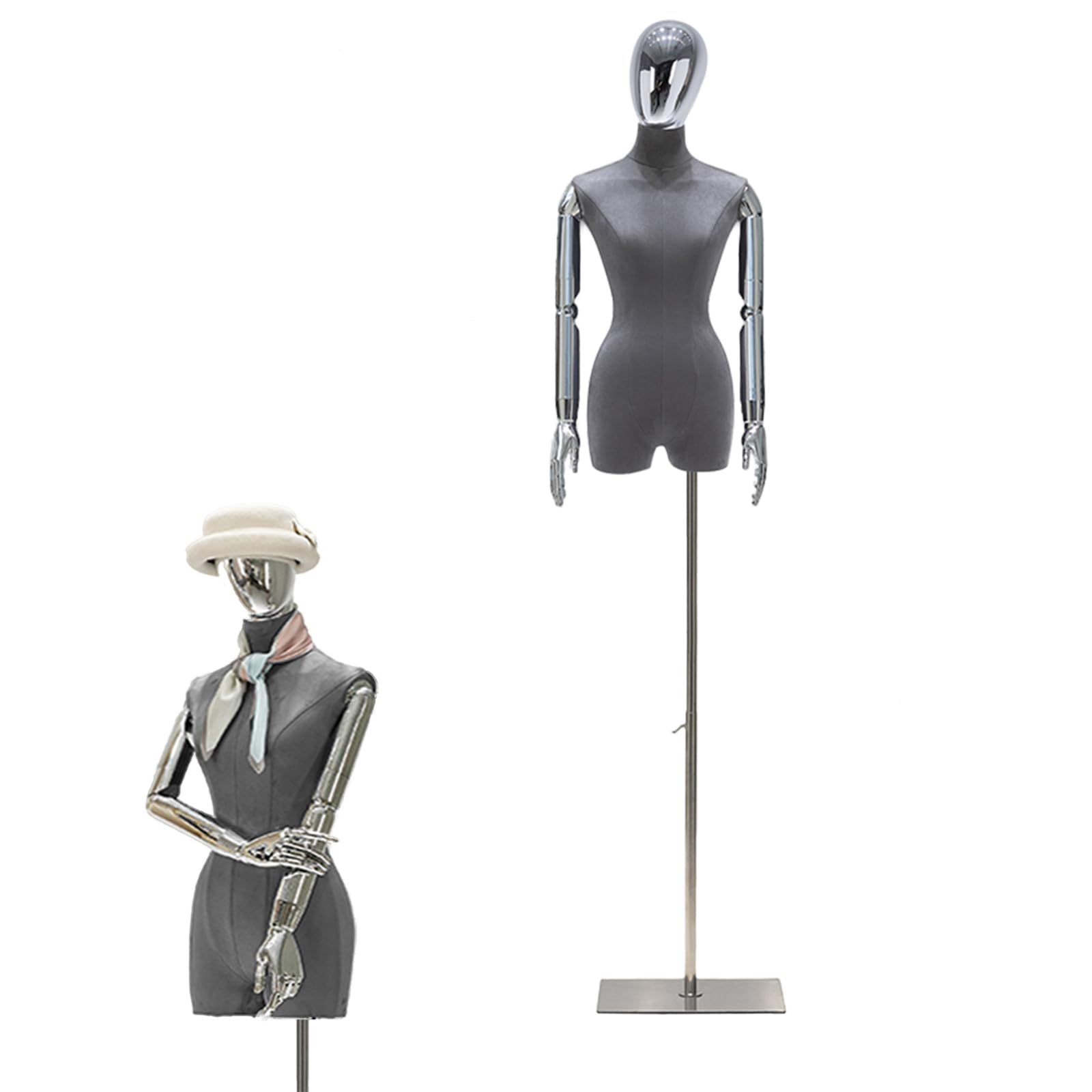 Jueraori Manichino Donna Sartoriale, Manichini Busti con Braccia, Forma Del Vestito in Velluto Mostra Supporto Del Manichino per Negozio, Regolabile Altezza 120-210cm