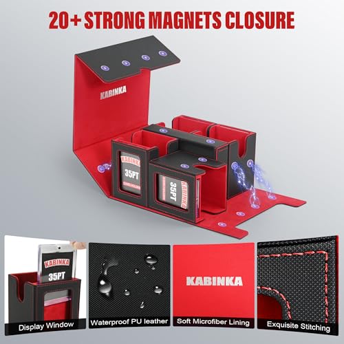 Image of Kabinka Card Deck Box for MTG Commander, Holds 400+ Double-Sleeved Cards, 5 IN 1 Detachable Card Case with Dice Tray, Fits Magic /TCG Cards, 4 Magnetic Card Holders & Dividers (Black Red)