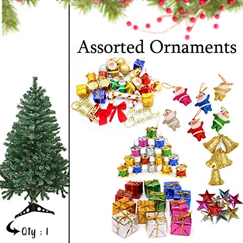 Image of Christmas Xmas Tree with 69 Decoration Ornaments 4 feet for Home Decoration- X-mas Tree for Christmas Decor with Props- Home Office Living Room Decor- Gifts with Plastic Stand