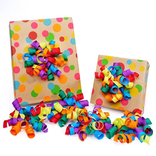 LaRibbon Rainbow Bows - Curly Ribbon Gift Bows Self Adhesive for Birthday Party Holiday Party Favors Gift Wrapping - 6 Counts