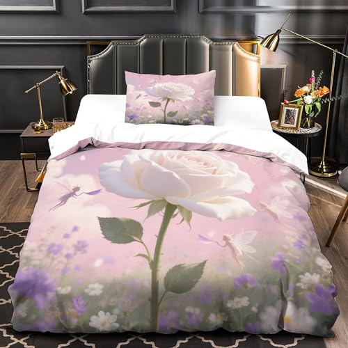 Housse de couette rose 3D microfibre douce avec fermeture éclair invisible - 4