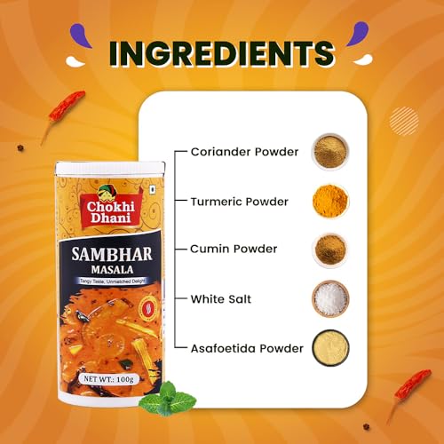 Image of Chokhi Dhani Sambhar Masala 100g | South Indian Style Spice Mix | Authentic Sambhar Powder for Idli, Dosa, Vada & Rice | Rich Tangy & Spicy Flavour | No Artificial Colours