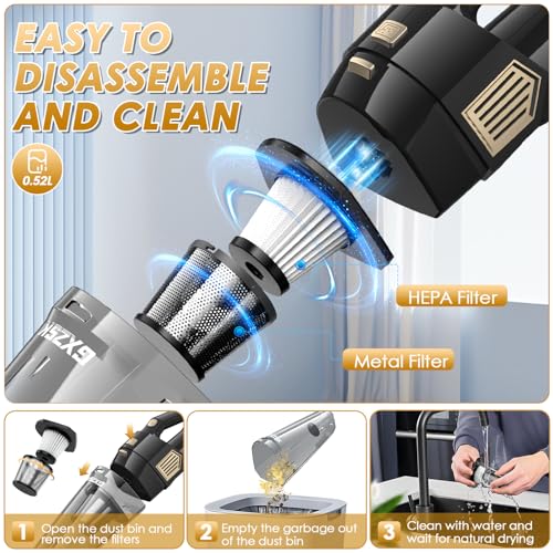 Image of Gxzsk Handheld Vacuum Cordless, 15000PA Strong Suction Hand Held Car Vacuum Cleaner Rechargeable, Portable Hand Vacuum with Multi-Nozzles & Washable Filter for Home Office, Car, Pets