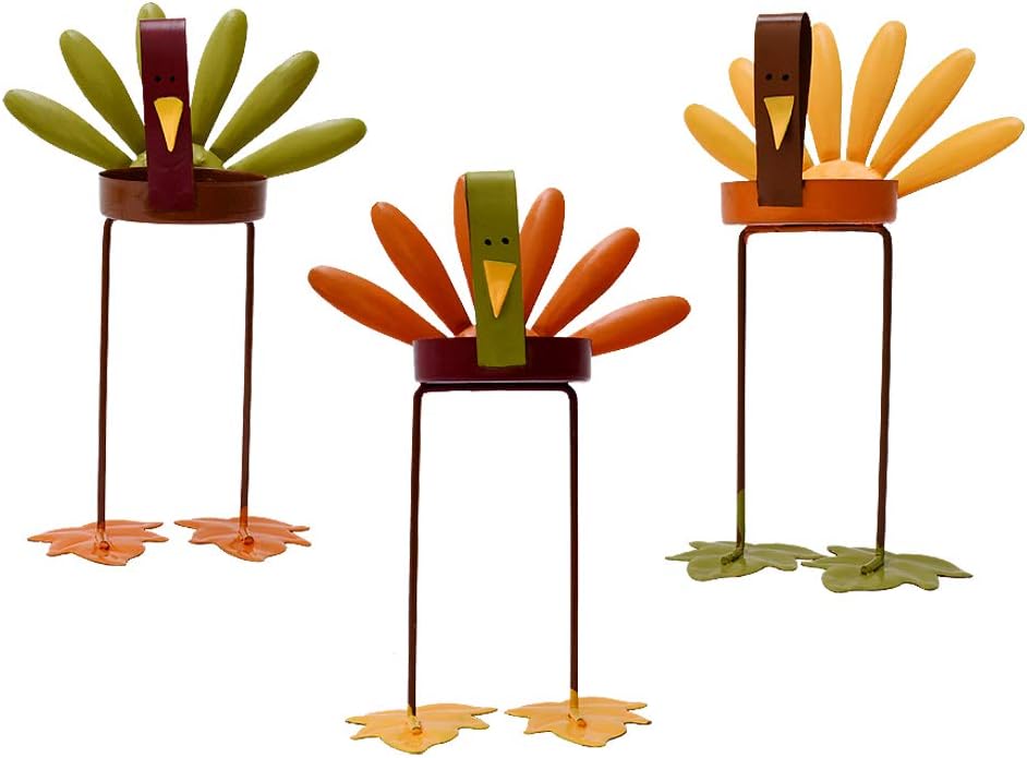 Attraction Design Decorative Candle Holder Thanksgiving Turkey Decorations Set of 3, Metal Turkey Home Decor Accent Rustic Tealight Candle Holder Centerpiece for Dining Room Table, Coffee Table Decor