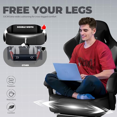 Image of GTPLAYER Big and Tall Gaming Chair 400lbs Heavy Duty Office Chair with Footrest, High Back Pocket Spring Ergonomic Computer Chair for Adults, Wide Cushion with Linkage Armrests,Leather Black-Massage