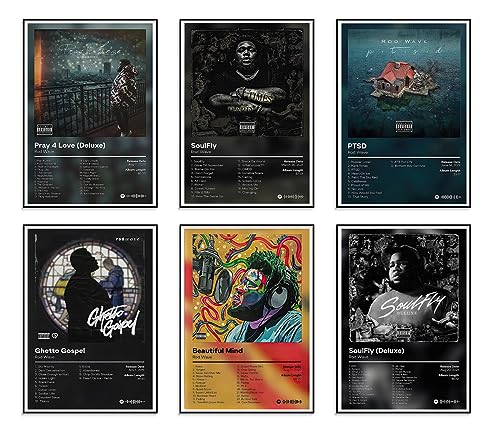 Rod Wave – Lot de 6 affiches en édition limitée, affiches de musique de rappeur – impressions sur toile esthétiques pour décoration de chambre d'adolescents, garçons et filles (20,3 x 30,5 cm, sans