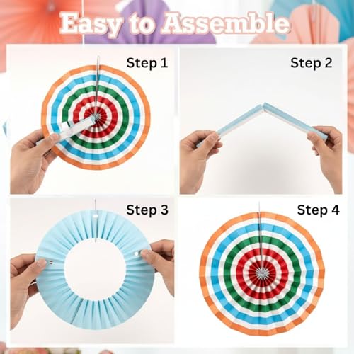 Image of Decorative Paper Fans for Birthday Decoration White Blue Fans for Party Theme Baby Showers Wedding (Pack of 6, Multicolor)