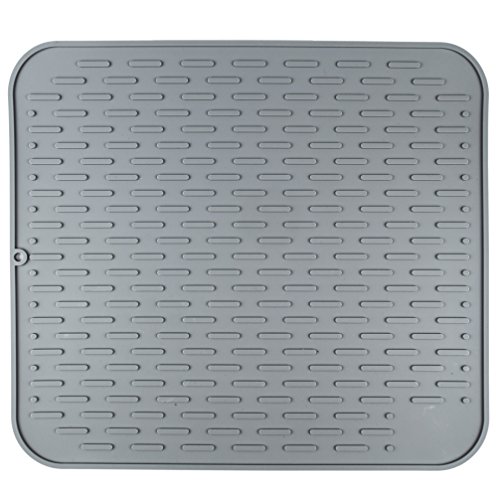 XL Silicone Dish Drying Mat (17.8 x 15.8 Inches), Draining Mat for Kitchen Counter, Grey