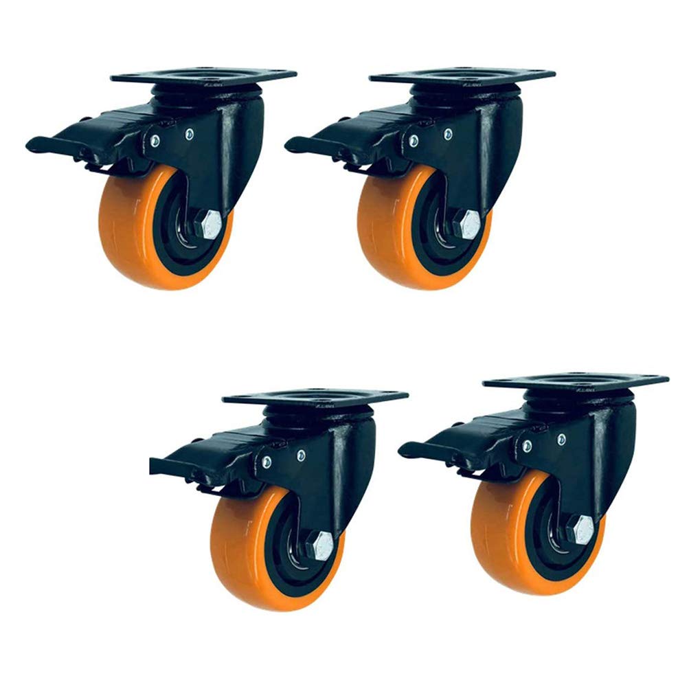 4 Ruote girevoli, Ruote per Trasporto con Freno, Ruote per impieghi gravosi, Ruote in Gomma PVC per impieghi gravosi, Adatte per mobili, carrelli mobili, scarpiere, contenitori per giocattol