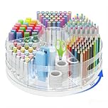 CraftGenes Rotating Desk Organizer, 360° Acrylic Pen Organizer for Desk with 7 Removable Compartments, Extra-Large Pen Holder for Office Supplies, Markers, and Art Supplies, Clear Pencil Holder
