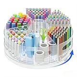 CraftGenes Rotating Pen Holder for Desk, 360° Clear Acrylic Desk Organiser with 7 Compartments, Large Stationery Organiser & Pen Pot, Desktop Storage Caddy for Kids Art Supplies, Markers, Office