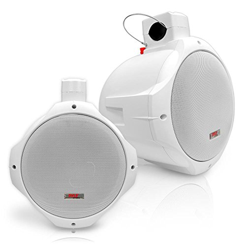 Pyle Waterproof Marine Wakeboard Tower Speakers - 8in Dual Subwoofer Speaker Set and 1” Tweeter with 300 Watt Power - 2-Way Boat Audio Stereo System with Mounting Bracket - 1 Pair PLMRW85 (White) by Pyle - Used condition - US$71.31