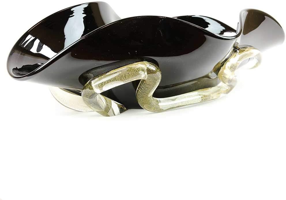 Glass Of Venice Murano Glass Centerpiece Bowl - Black and Gold