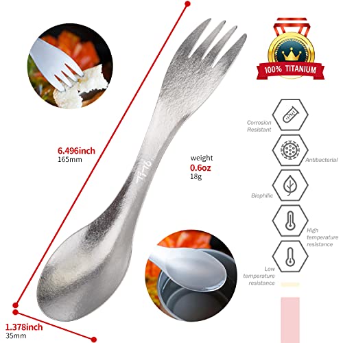 TiTo Titanium Spork 2-in-1 Ultra Lightweight Spoon Fork Tableware for Outdoor Camping Backpacking, Hiking, Travel - Image 2