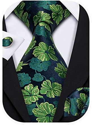 Barry.Wang Flower Ties for Men Silk Necktie Set with Handkerchief Cufflink Wedding Business