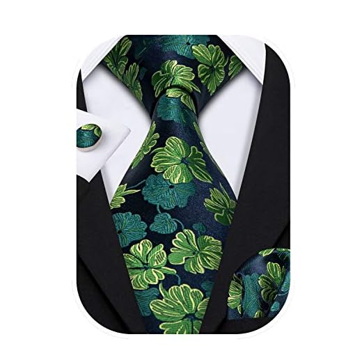 Conjunto de Barry.Wang, de gemelos, pañuelo para bolsillo y corbata, de seda, con elegante estampado floral, para hombre Verde verde Talla única