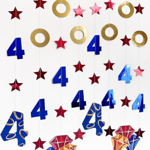Image of 42Ft Hedgehog 4th Birthday Party Decorations Red Blue Stars and Gold Rings Garland Streamer for Kids Boys 4th Cartoon Hedgehog Birthday Baby Shower Gold Rings Bday Party Decor Supplies