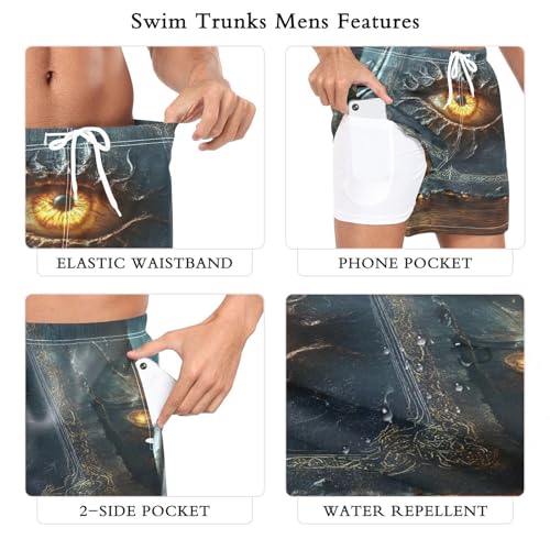 Book Eye Myth Mens Swim Trunks with Liner, Cool Quick Dry Beach Swim Shorts, Swimwear Bathing Suits S3