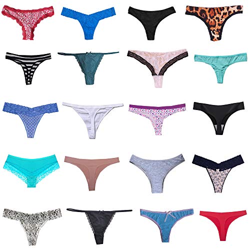 Nightaste Women’s Lace Cotton Thong Panties Variety Pack of G-String ...