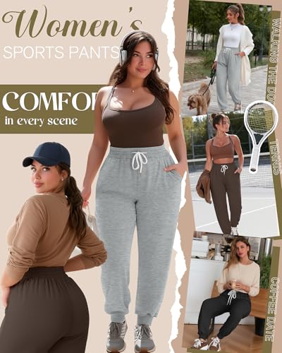 Neer 3 Pack Women's Plus Size Sweatpants Baggy Lounge Pants Athletic Drawstring Yoga Workout Pants with Pocket3