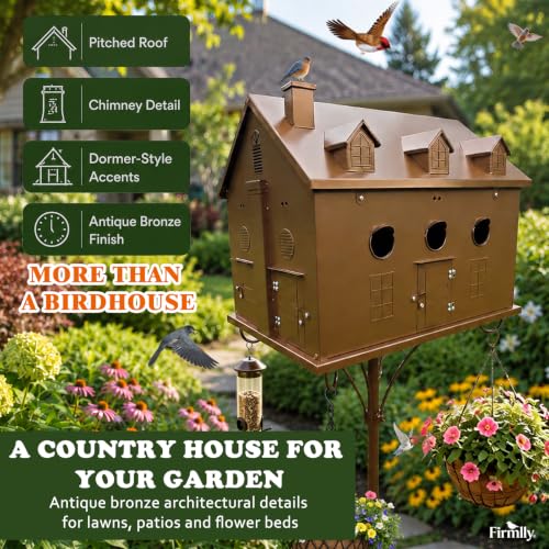 Image of Preassembled 6-Room Metal Birdhouse with Pole, 7-Prong Stake