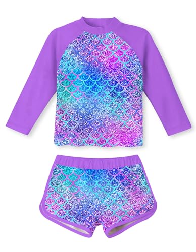 Image of TUONROAD Girls 2 Pieces Rash Guard Swimsuit Long Sleeve Tankini for 4-10 Years