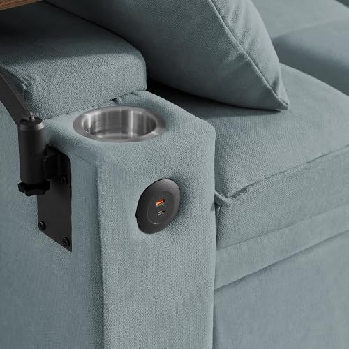 Image of KCGKCG 65 inch Pull-Out Sleeper Sofa Bed, Adjustable Backrest, Light Blue