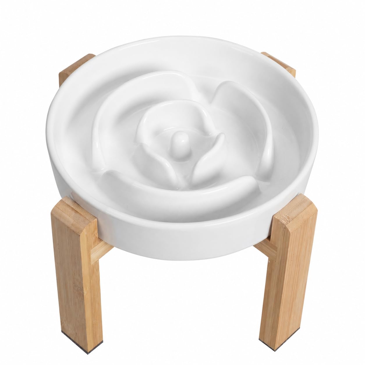 Elevated Slow Feeder Dog Bowl - Raised Ceramic Dog Bowl with Anti-Slip Stand - Puzzle Maze Dog Food Bowl for Fast Eaters - Heavy Big Dog Dish - Designed for Medium and Large Dogs - White - 8.8 inch