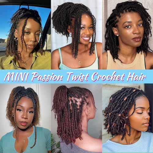 Mini Passion Twist Crochet Hair for Black Women-18 Inches 6 Packs Natural Black Pre Twisted Elastic and Cuttable Hair Extensions,Braided by Soft Synthetic Twist Bohemian Curl(18"-6P,1B)