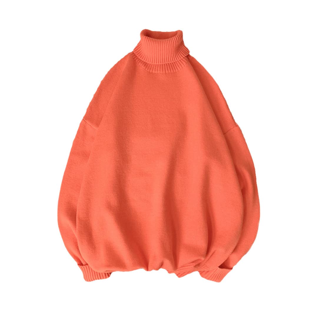 Pull homme col roulé Harajuku orange taille M vêtement oversize - 4