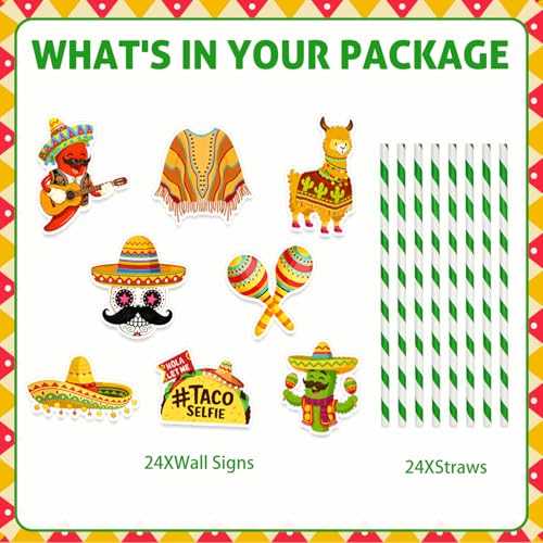 24 pitillos desechables de papel para fiesta temática mexicana miniatura 2