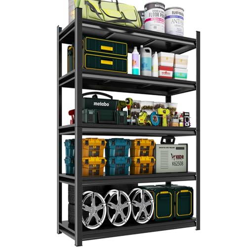 Image of Metal Garage Shelving Unit, Heavy Duty 5-Tier Adjustable Storage Rack, Steel Shelving,2000 lbs Capacity, Industrial Shelves for Heavy Tools and Equipment (5-Tier 71 inch H x 35.5 inch W x 14 inch D)