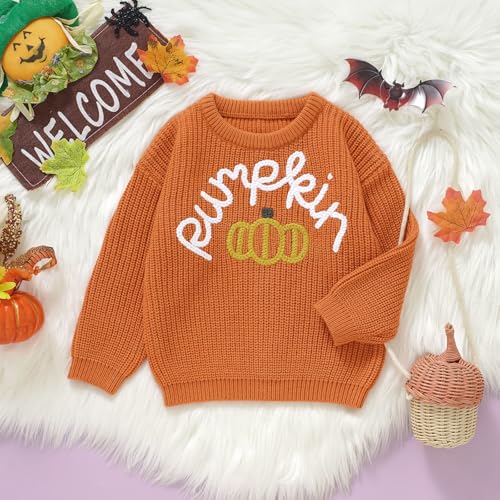 Kids Girls Boys Halloween Sweater Pumpkin Letter Long Sleeve Knitwear Top Baby Fall Winter Knitted Jumper2