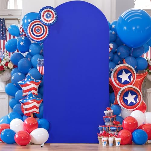 Image of Royal Blue Arch Backdrop Cover 6.6FT Spandex Fitted Wedding Arch Stand Covers Round Top Chiara Arch Covers Stretchy Backdrop for Birthday Party Ceremony Banquet Decoration