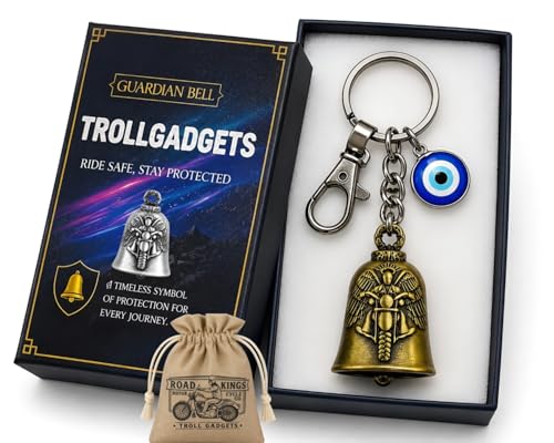 Image of TrollGadgets Guardian Bell Keychain for Bike & Car | Tibetan Texture Bell Keychain with Evil Eye & Silver Hook | Good Luck Charm