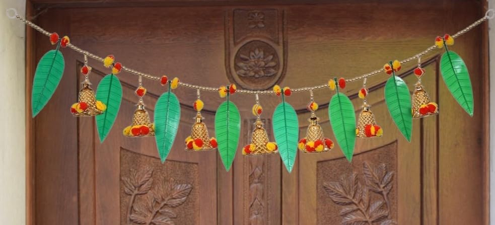 Image of Bells Mango Leaves Leaf Home Decoration Hanging Toran Main Door Garlands Handmade Bandhanwar Door Entrance Hanging HomeTraditional Wall Decor Diwali Decoration Diwali Gift