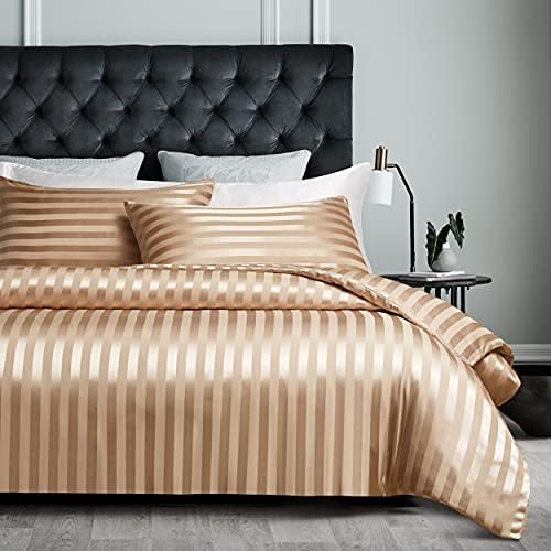 Damier Bettwäsche 220x240cm Beige Satin glänzend Seidig Bettbezug...