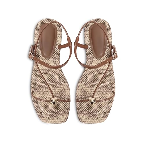 Image of Strappy Flat Sandals for Women Comfortable Open Square Toe Slingback Sandals Dressy Beach Thong Flip Flop Slides Sandals