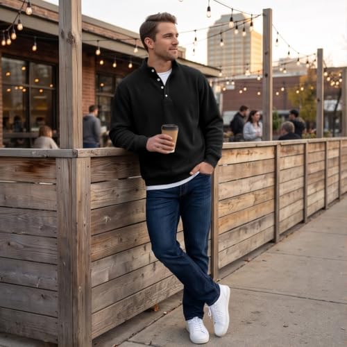 Mens Henley Shirts Long Sleeve Big and Tall Button Shirts Y2k Workout — view 3