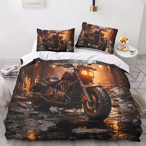 Parure de lit burning motorcycle en microfibre pour chambre d'ado